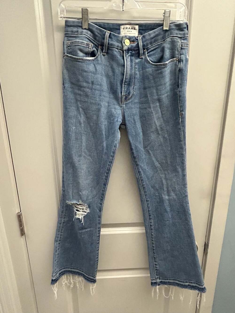 FRAME Denim Le Sylvie Kick Boot Distressed Raw Hem Jeans Size 27